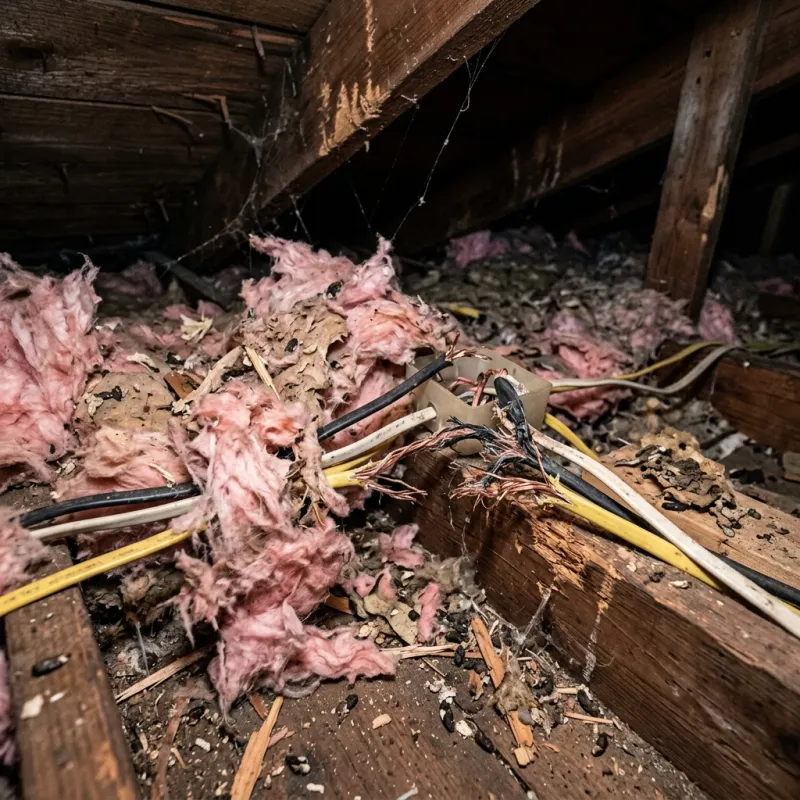 Contaminated ceiling insulation being assessed in a Albanvale roof space