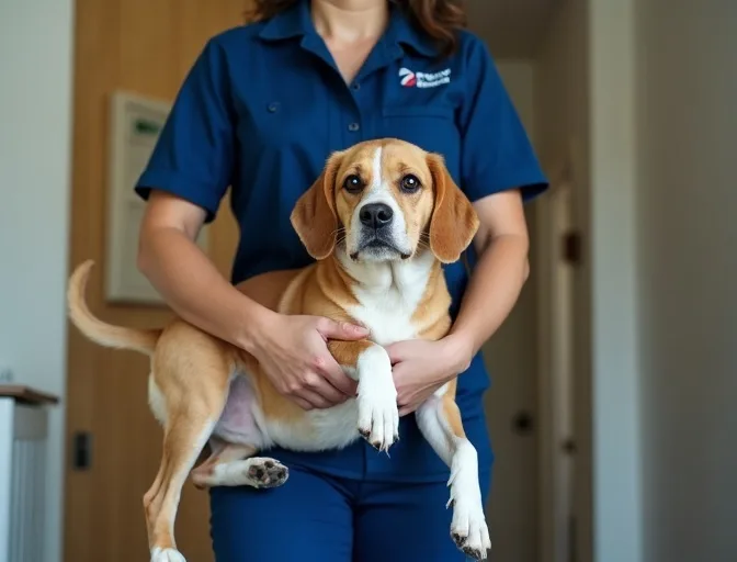 Technician respectfully transporting a deceased dog in Albanvale