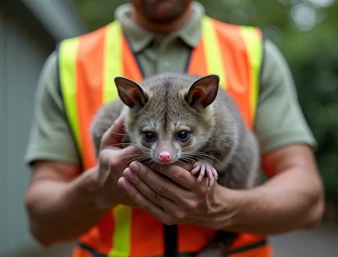 Animal handler safely recovering a deceased possum in Albanvale